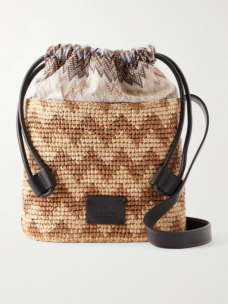  Missoni Missoni - Small Striped Leather-trimmed Raffia Bucket Bag - Beige 