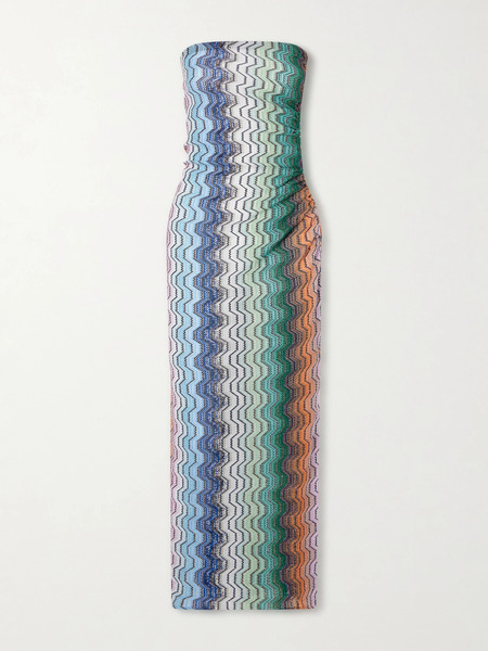  Missoni Missoni - Strapless Striped Metallic Crochet-knit Coverup - Blue 