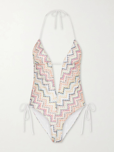  Missoni Missoni - Striped Crochet-knit Halterneck Swimsuit - Multi 
