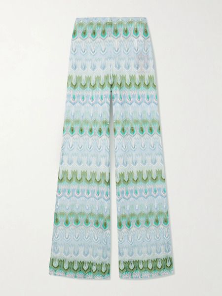  Missoni Missoni - Striped Metallic Crochet-knit Straight-leg Pants - Light Blue 