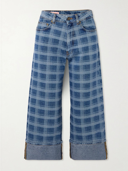  Molly Goddard Molly Goddard - Leo Cropped Checked High-rise Straight-leg Jeans - Blue 