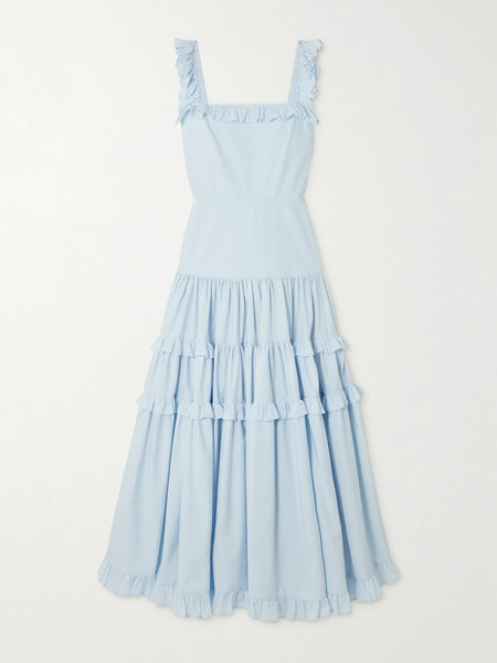  Molly Goddard Molly Goddard - Maggie Open-back Ruffled Tiered Cotton Maxi Dress - Blue 
