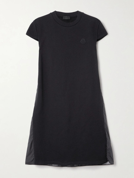  Moncler Moncler - Appliquéd Cotton-jersey And Pleated Shell Mini Dress - Black 