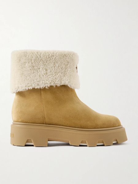  Moncler Moncler - Aurea Appliquéd Shearling-trimmed Suede Ankle Boots - Tan 