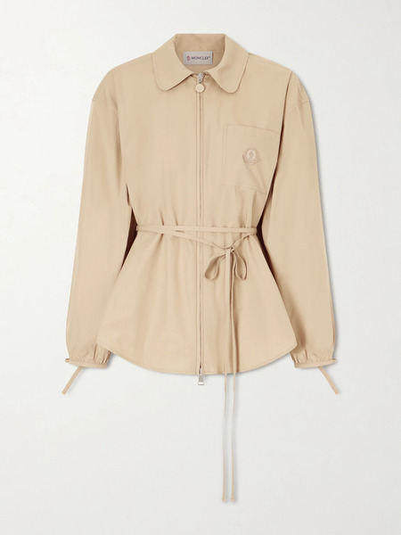  Moncler Moncler - Belted Appliquéd Cotton-poplin Zip-up Shirt - Camel 