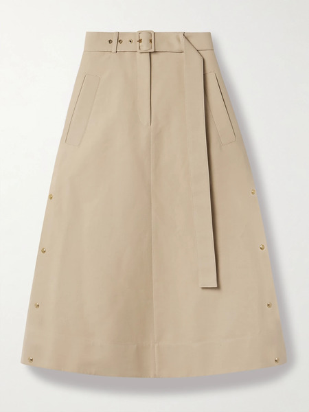  Moncler Moncler - Belted Cotton-gabardine Midi Skirt - Tan 