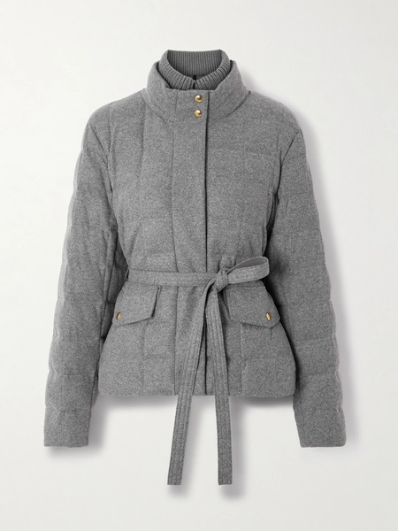  Moncler Moncler - Bussettes Belted Quilted Padded Flannel Down Jacket - Gray 