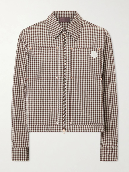  Moncler Moncler - Cropped Appliquéd Gingham Cotton-blend Shirt - Brown 