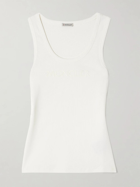  Moncler Moncler - Embroidered Ribbed Stretch-cotton Tank - White 