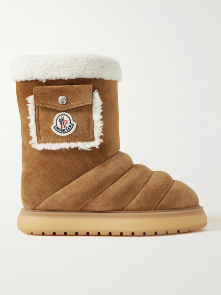  Moncler Moncler - Gaia Shearling-trimmed Quilted Suede Boots - Brown 