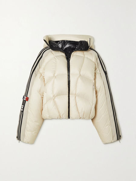  Moncler Genius Moncler Genius - + Adidas Originals Cropped Hooded Striped Quilted Shell Down Jacket - White 