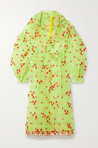  Moncler Genius Moncler Genius - + 4 Simone Rocha Coronilla Hooded Appliquéd Embroidered Tulle Trench Coat - Lime Green 