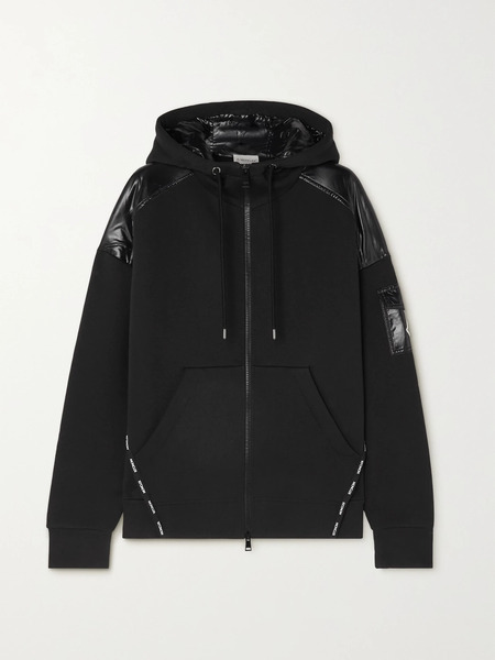  Moncler Moncler - Glossed-shell Trimmed Cotton-jersey Hoodie - Black 