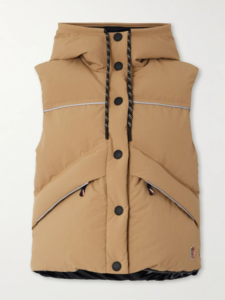  Moncler Grenoble Moncler Grenoble - Arolla Hooded Appliquéd Quilted Shell Down Vest - Camel 