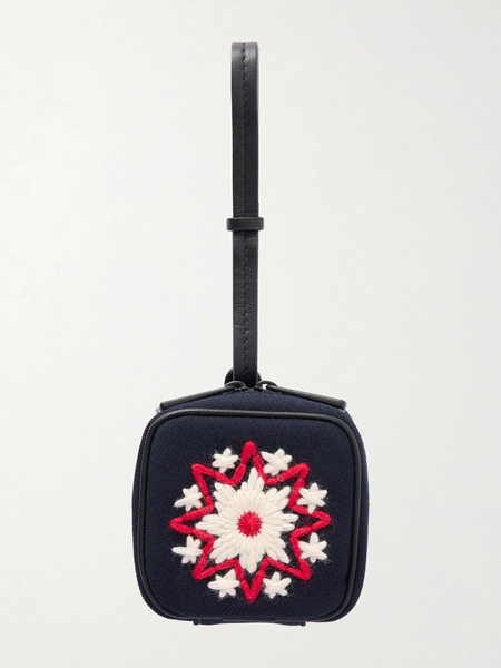  Moncler Grenoble Moncler Grenoble - Mini Embroidered Leather-trimmed Twill Pouch - Navy 