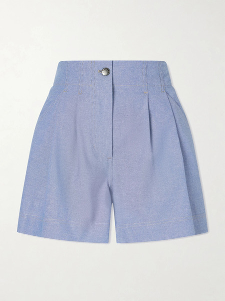  Moncler Grenoble Moncler Grenoble - Pleated Cotton-chambray Shorts - Light Blue 