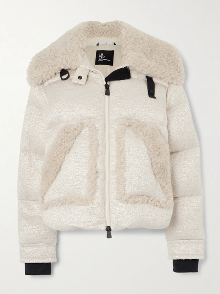  Moncler Grenoble Moncler Grenoble - Stowe Appliquéd Shearling-trimmed Metallic Tweed Down Jacket - Ivory 