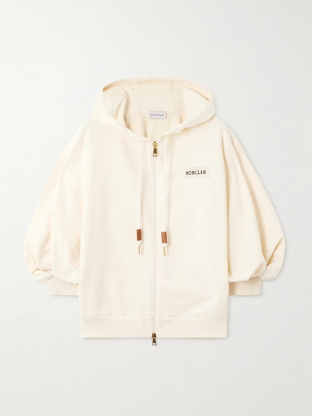  Moncler Moncler - Hooded Intarsia-knit Cotton-jersey Cardigan - Cream 