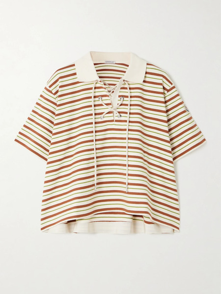  Moncler Moncler - Lace-up Cropped Striped Cotton Polo Shirt - Multi 