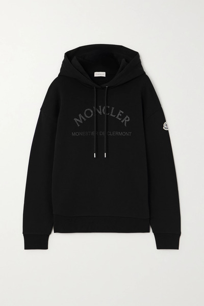  Moncler Moncler - Oversized Glittered Cotton-jersey Hoodie - Black 