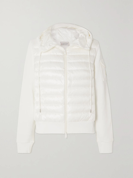  Moncler Moncler - Paneled Cotton-blend Terry And Quilted Shell Down Hoodie - White 