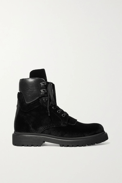  Moncler Moncler - Patty Leather-trimmed Velvet Ankle Boots - Black 