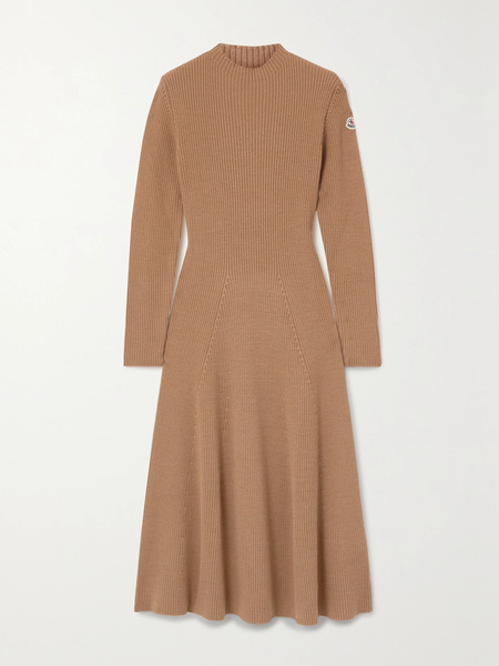  Moncler Moncler - Ribbed Wool-blend Midi Dress - Camel 