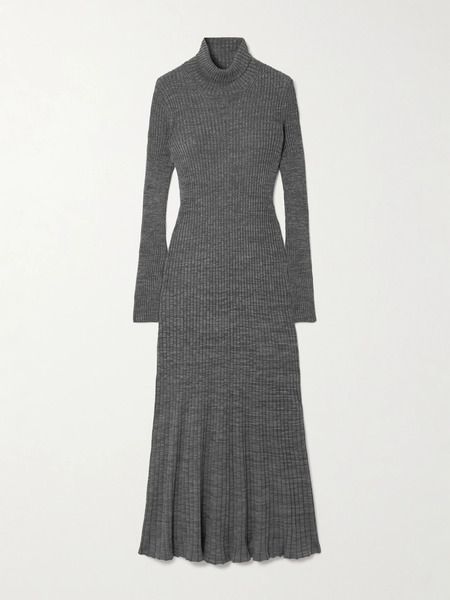  Moncler Moncler - Ribbed Wool Turleneck Midi Dress - Gray 