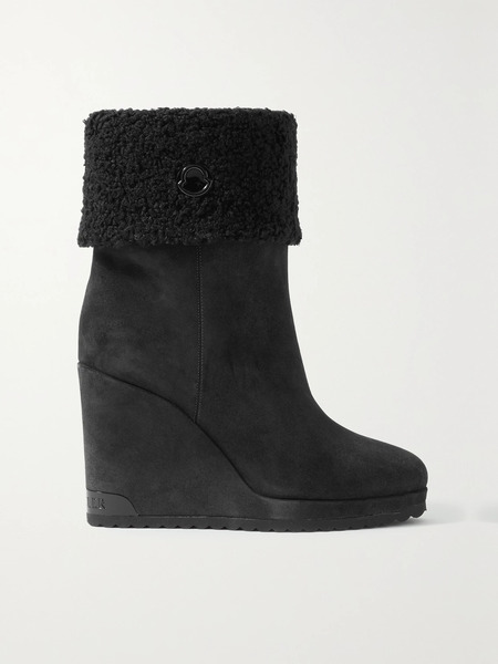  Moncler Moncler - W Short Plush-lined Suede Wedge Ankle Boots - Black 