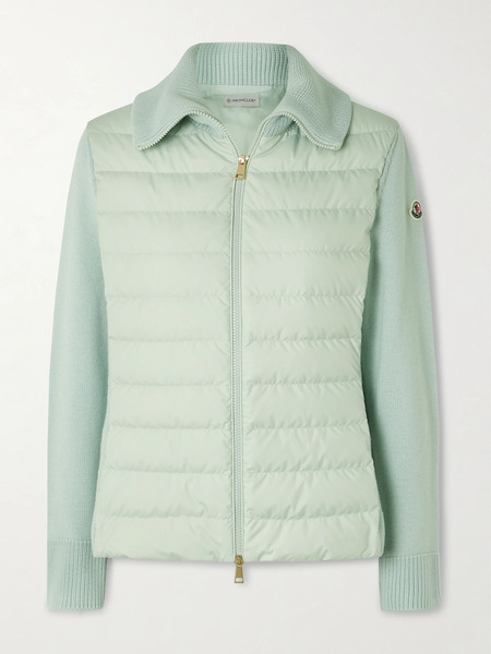  Moncler Moncler - Wool And Padded Quilted Shell Down Cardigan - Sage Green 