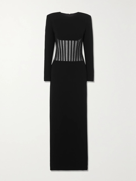  Mônot Mônot - Mesh-paneled Crepe Gown - Black 