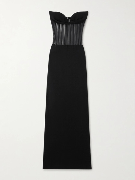  Mônot Mônot - Strapless Mesh-paneled Crepe Gown - Black 
