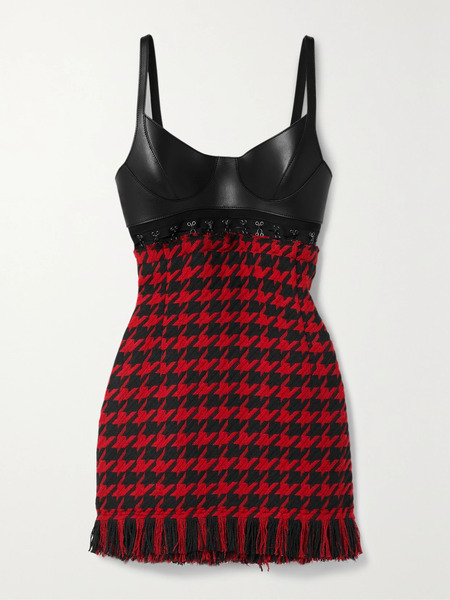  Monse Monse - Leather-trimmed Fringed Knitted Mini Dress - Red 