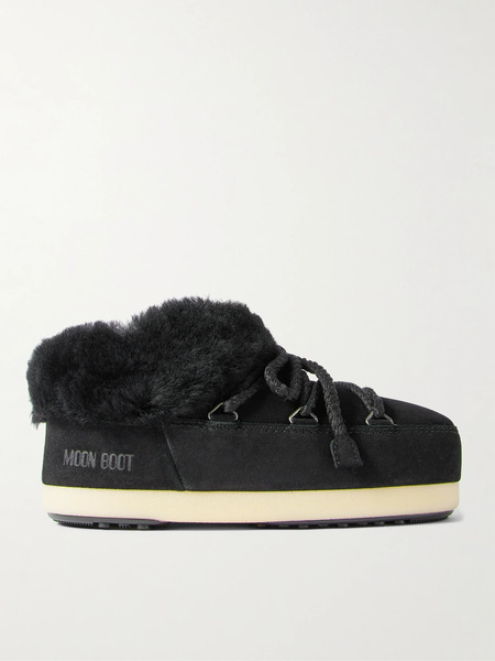  Moon Boot Moon Boot - Evx Shearling-trimmed Suede Ankle Boots - Black 