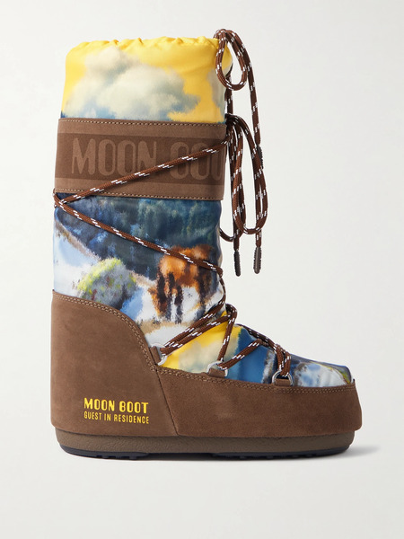  Moon Boot Moon Boot - + Guest In Residence Icon Postcard Suede-trimmed Printed Shell Snow Boots - Brown 
