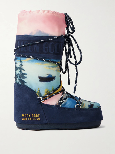  Moon Boot Moon Boot - + Guest In Residence Icon Postcard Suede-trimmed Printed Shell Snow Boots - Navy 