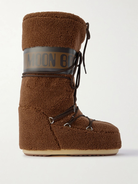  Moon Boot Moon Boot - Icon Leather-like Trimmed Fleece Snow Boots - Chocolate 
