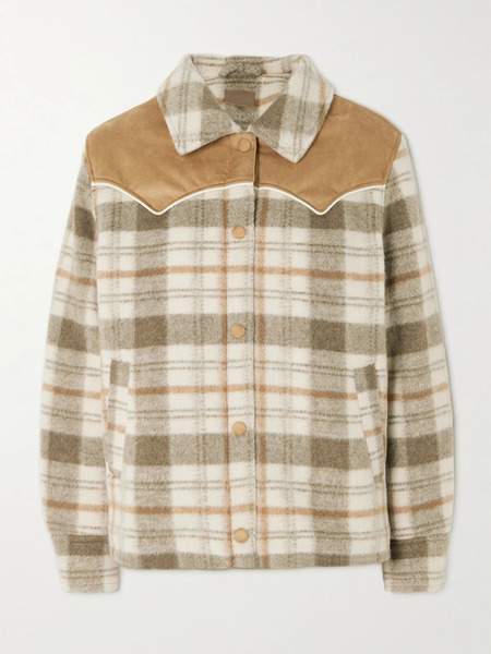  Mother Mother - After School Faux Suede-trimmed Checked Fleece Jacket - Tan 