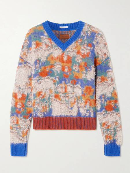  Mother Mother - Cropped Intarsia-knit Sweater - Blue 
