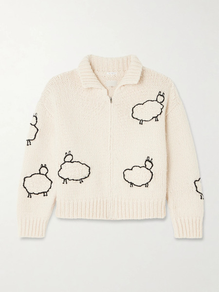  Mother Mother - The Crop Racquette Embroidered Wool And Cotton-blend Cardigan - Cream 