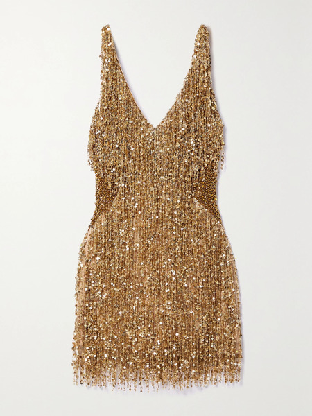  Naeem Khan Naeem Khan - Gatsby Embellished Tulle Mini Dress - Gold 