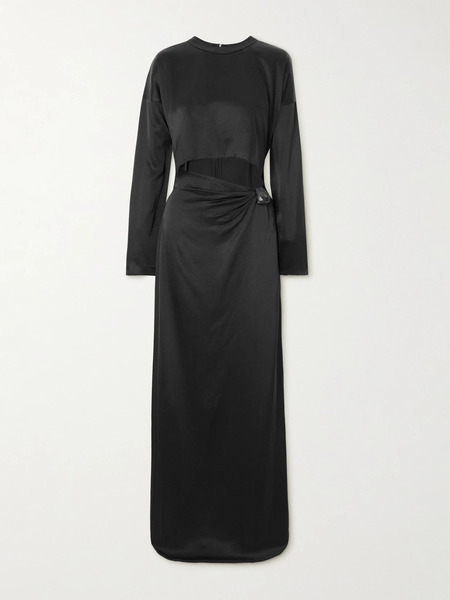  Nanushka Nanushka - Beatriz Cutout Faux Leather-trimmed Satin Maxi Dress - Black 