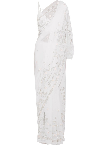  Needle & Thread Needle & Thread - Astral Embellished Silk-chiffon Saree - Ivory 