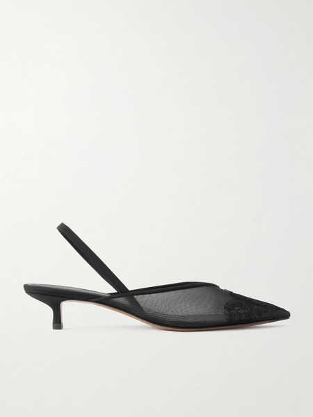  Neous Neous - Irena Lace And Satin-trimmed Mesh Slingback Pumps - Black 