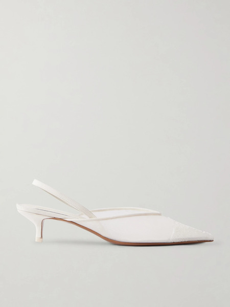  Neous Neous - Irena Lace And Satin-trimmed Mesh Slingback Pumps - White 