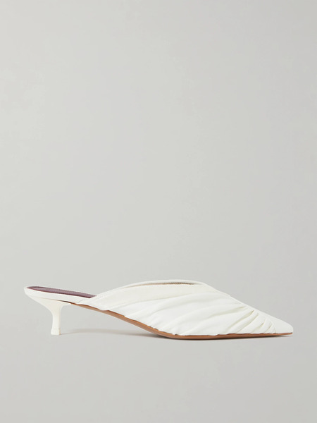  Neous Neous - Maia Velvet-trimmed Ruched Cady Mules - Ivory 