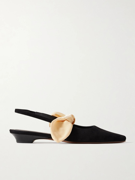  Neous Neous - Uba Bow-embellished Faille And Suede Slingback Flats - Black 