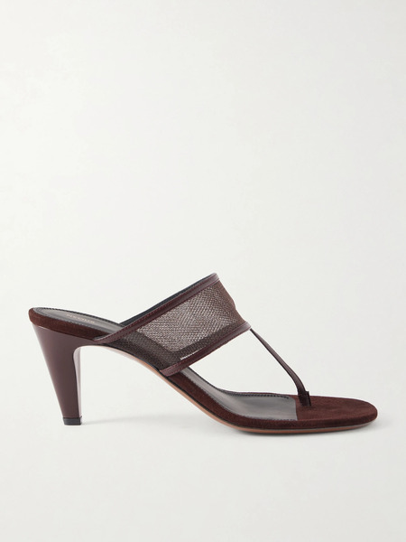  Neous Neous - Vena 65 Leather-trimmed Mesh Sandals - Dark Brown 
