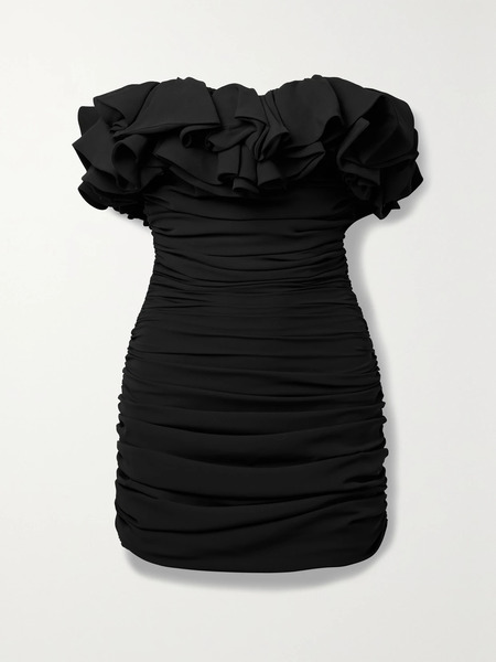  Nervi Nervi - Emanuelle Off-the-shoulder Ruched Ruffled Crepe Mini Dress - Black 