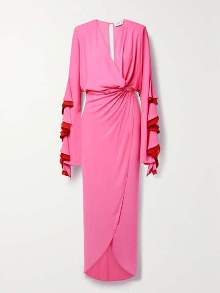  Nervi Nervi - Naomi Draped Ruffled Cutout Crepe Maxi Dress - Bright Pink 